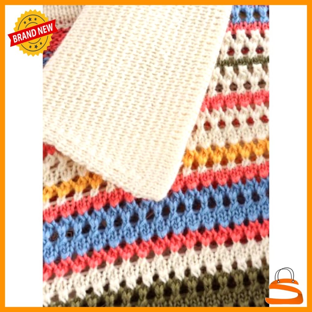 Cropped Polo Sweater Striped Button-Up Knit Top Short Sleeve - Picture 6 of 7